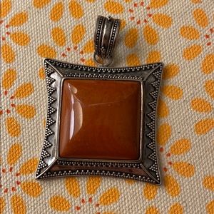 Vintage red stone and silver necklace pendant